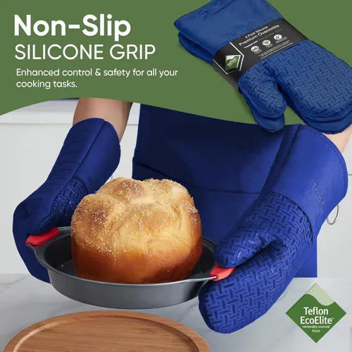 Miniatura 8 de Xlnt - Guantes de silicón antideslizantes para horno, resistentes al calor, con acabado de teflón Eco Elite, con lazo para colgar, ideales para uso