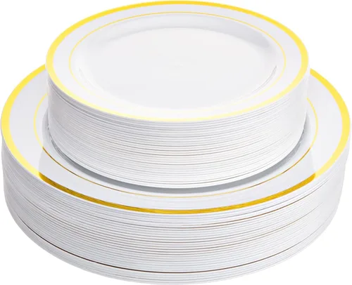 Aya's Cutlery Kingdom - Platos de plástico desechables (60 unidades), de alta resistencia y calidad, color plateado y dorado.