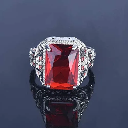 Miniatura 3 de Elegant Huge Tanzanite 925 Silver Ruby Ring Emerald-Cut AAA CZ Engagement Ring Red Oversized Rectangular 3A Zircon Engagement Ring for Women