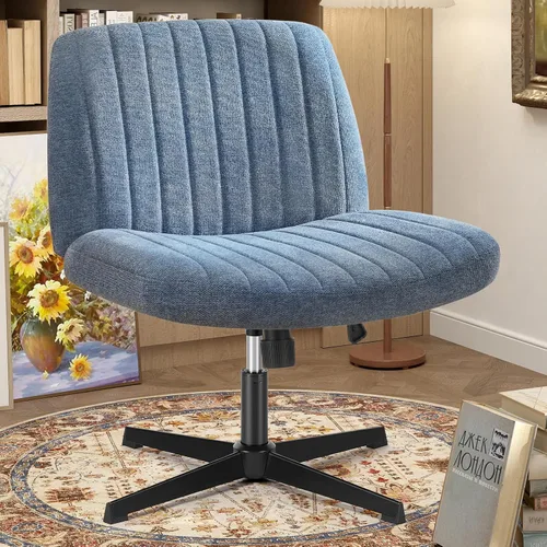 Miniatura 20 de OLIXIS Silla Criss Cross con Ruedas Silla de Escritorio de Oficina y Tocador con Patas Cruzadas Anchas Silla de Tela Cómoda Sin Brazos Ajustable