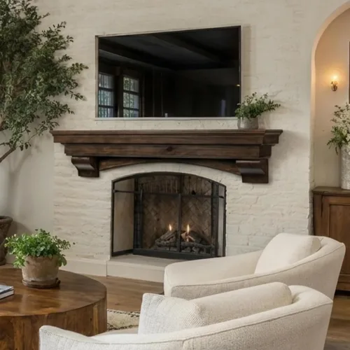 Miniatura 13 de MANTELSDIRECT Mantels Direct Salem - Repisa de Chimenea de Madera con Ménsulas Arqueadas - Cerezo 48 Pulgadas Estante Rústico de Madera de Pino