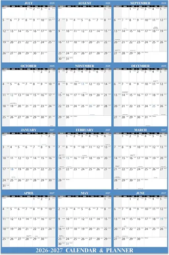 Miniatura 9 de Calendario de borrado en seco 2026-2027 para pared, calendario de pared 2026-2027, calendario de pared anual, 48 x 32 pulgadas, julio de 2026 a