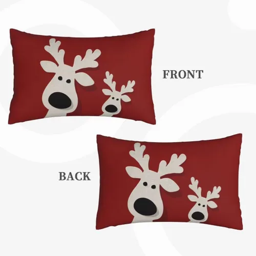 Miniatura 2 de AEIOAE Juego de 2 fundas de almohada de Navidad de 12 x 20 pulgadas, color rojo ciervo, alce y ciervo, fundas decorativas de lino de Navidad