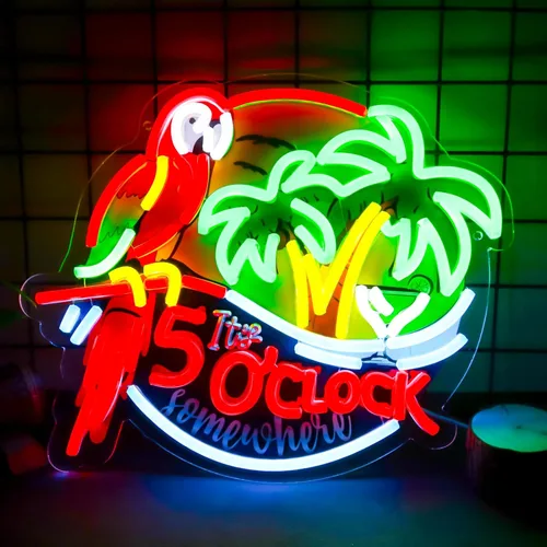 Letreros de neón de 5 00 en punto, luces de neón de loro, decoración de pared para bar de cerveza, pub, recreación en casa, sala de juegos, regalo,