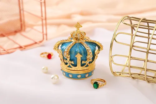 Miniatura 25 de QIFU Pintado a mano esmaltado estilo corona azul decorativo con bisagras joyería baratija caja regalo único para decoración del hogar