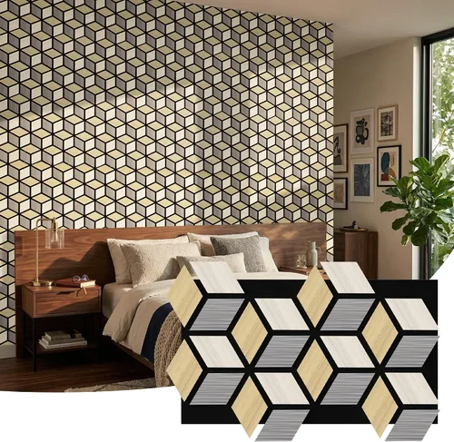 Miniatura 8 de Paquete de 4 paneles de pared acústicos, PVC 3D de 27 x 18 pulgadas, paneles de pared de madera insonorizados para decoración de pared