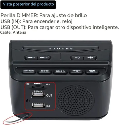 Miniatura 7 de DreamSky - Relojes despertadores de radio para dormitorios con respaldo de batería, números grandes y brillantes con regulador de intensidad, puerto