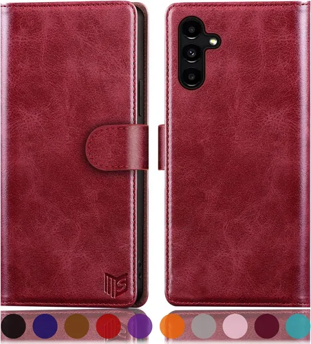 SUANPOT Funda tipo cartera para Samsung Galaxy A54 5G con bloqueo RFID, tarjetero y tarjetero, funda protectora de piel sintética con tapa para Rojo