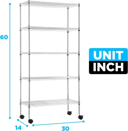 Miniatura 3 de Estantería de alambre comercial de 30 pulgadas de largo x 14 pulgadas de ancho x 60 pulgadas de alto, estante de metal comercial de 5 niveles