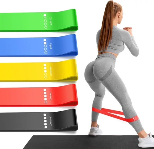 Miniatura 8 de Bandas de resistencia para entrenamiento, bandas de ejercicio de resistencia de 5 niveles con bolsa tejida, bandas para entrenamiento de mujeres
