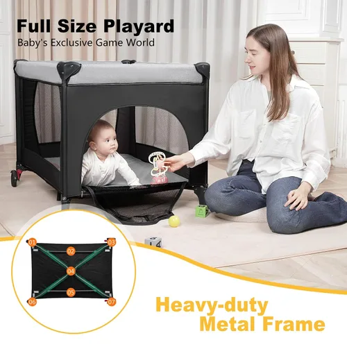 Miniatura 5 de Pack and Play con Mesa Cambiadora y Bolsa de Transporte, Corralito Cuna Portátil 4 en 1 para Recién Nacidos a Niños Pequeños, Cuna de Viaje Plegable