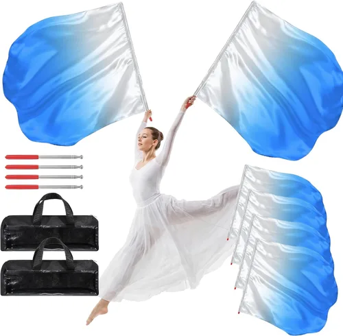 Miniatura 12 de SmoothNovelty Juego de 4 Banderas de Adoración de 47 x 39 Pulgadas Banderas de Danza de Alabanza y Adoración con Barra Escalable Bandera de Ala