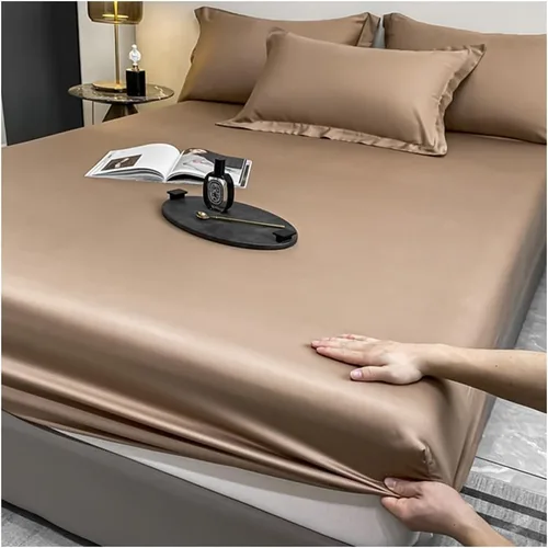 Miniatura 6 de OBONG Sábana bajera ajustable de tamaño queen, 100% Tencel Lyocell, Sábanas refrescantes suaves y sedosas, tejido de satén con bolsillo profundo