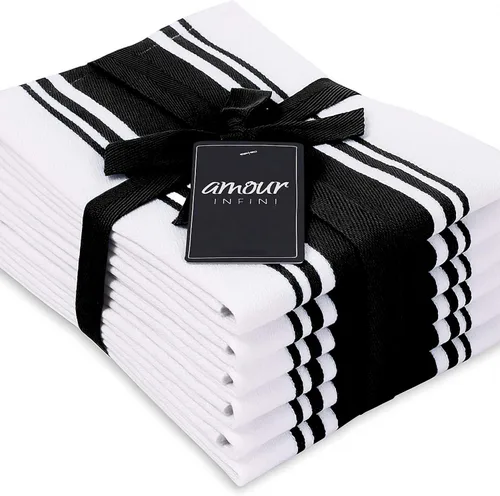 Miniatura 25 de AMOUR INFINI Toallas de cocina 100% algodón, paquete de 4, altamente absorbentes, de secado rápido, toallas de cocina a rayas de primera calidad