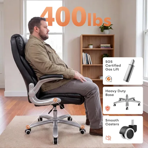 Miniatura 3 de GYI Silla de Oficina Grande y Alta de 400lb con Asiento Ancho, Silla Ejecutiva de Escritorio de Cuero Ergonómica con Respaldo Alto y Brazos