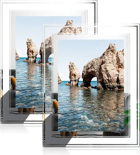 Miniatura 13 de Juego de 2 marcos de fotos de 4 x 6 pulgadas, marco de fotos de vidrio de cristal, marcos de fotos plateados brillantes de 4 por 6 para mesa