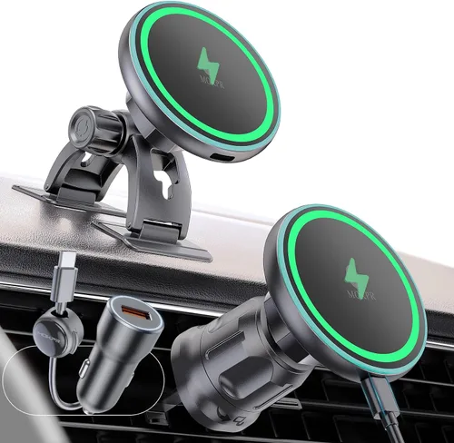 MOKPR Magsafe - Cargador de coche para iPhone, cargador de coche inalámbrico, soporte magnético para teléfono para salpicadero, ventilación de aire,