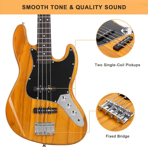 Miniatura 4 de GLARRY GJazz - Bajo eléctrico de 4 cuerdas tamaño completo para diestros con bolsa de guitarra, cable de amplificador y kits para principiantes