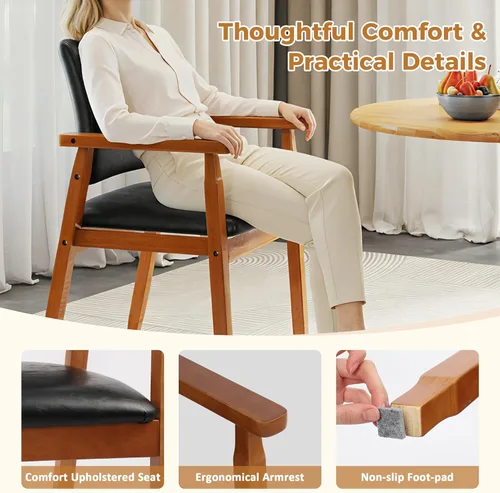 Miniatura 5 de NOBPEINT Mid-Century - Juego de 2 sillas de comedor modernas con reposabrazos, tapizadas de piel sintética con marco de madera maciza, sillones