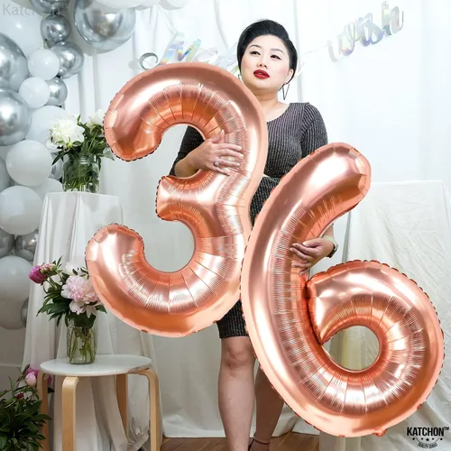 Miniatura 3 de KatchOn, Globos de oro rosa con el número 36, gigantes, 40 pulgadas, globos de aluminio de oro rosa con el número 36, decoraciones de feliz