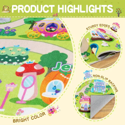 Miniatura 7 de Green Castle - Alfombra infantil para sala de juegos, ultra suave y de pelo bajo, lavable a máquina, antideslizante, para dormitorio de niñas