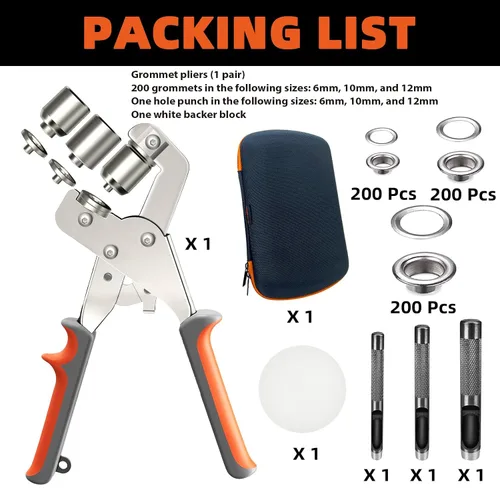 Miniatura 2 de Kit de ojales resistentes Hapden (3/8 y 1/2) Incluye una bolsa, 200 ojales de 10 mm y 200 ojales de 12 mm. Kit de herramientas de ojales y ojales