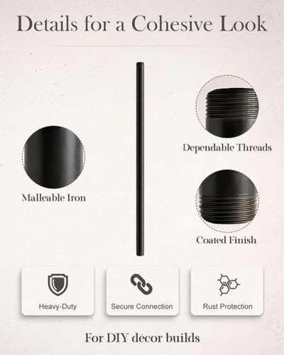 Miniatura 5 de Accesorios de pezones de acero maleable negro de 1 x 30 pulgadas, pezones de tubo roscados de 1 pulgada, estilo vintage industrial Steampunk DIY