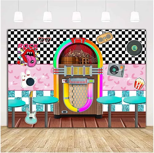Miniatura 4 de XLL Fondo de fotografía de Sock Hop de los años 50 Back to 1950s Soda Shop Fondos de fotos Rock Roll Party 50s Retro Diner Time Rock Roll Decoración