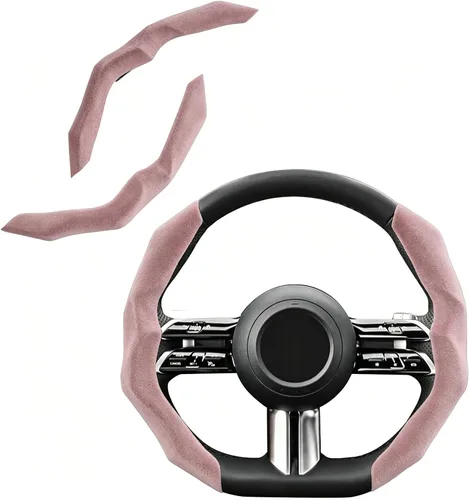 Miniatura 12 de Funda de volante de fibra de carbono con forro antideslizante y diseño segmentado, 2 unidades, protector universal para volante para hombres