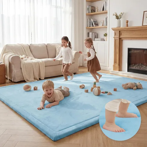 Miniatura 67 de Huloo Sleep - Tapete de juego para bebé, tapete de espuma viscoelástica de 1.3 pulgadas de grosor, terciopelo coral suave, antideslizante, Gris