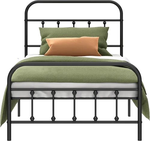 Kujielan Marco de cama de metal: marco de cama individual estructuralmente estable con listones de acero resistente, no necesita somier para una
