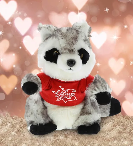 Miniatura 5 de DolliBu Mapache de peluche con texto en inglés "I Love You", bonito animal de peluche con camisa roja y nombre, regalo personalizado para el día