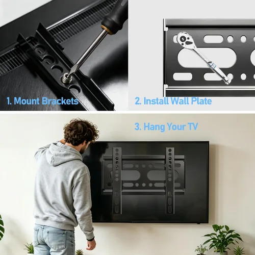 Miniatura 9 de Nuyoah Soporte de pared para TV de perfil bajo y fijo para televisores y monitores de pantalla plana de 14 a 43 pulgadas y hasta 55 libras, soporte