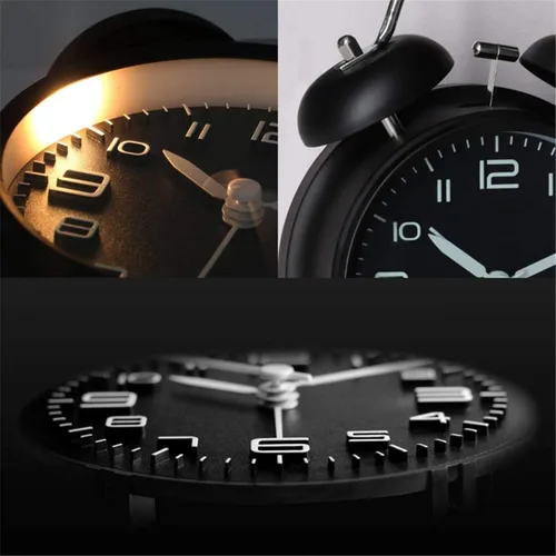 Miniatura 5 de TXY Reloj despertador clásico de doble campana para dormitorio con esfera estereoscópica, carcasa esmerilada, luz de fondo, tono de llamada mecánico