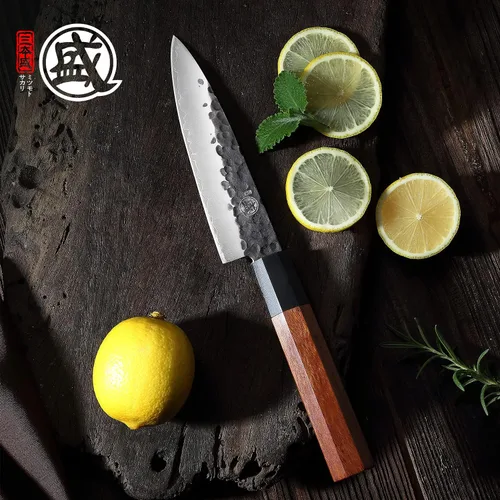 Miniatura 2 de MITSUMOTO SAKARI Cuchillo de pelar japonés de 5.5 pulgadas, acero 9Cr18MoV de 3 capas Fruit Peeling and Trimming, Small Vegetable Prep, Petty