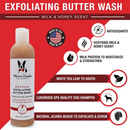Miniatura 8 de Warren London Jabón exfoliante de mantequilla – Champú para perros con leche y miel, tamaño profesional de 1 galón Limpia, exfolia y acondiciona
