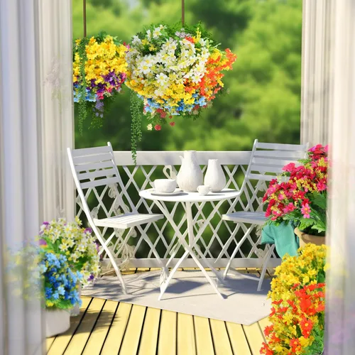 Miniatura 6 de Zeyune Juego de 48 plantas y flores colgantes falsas, ramo de flores de orquídeas coloridas, helecho boston, plástico, eucalipto, cesta suculenta