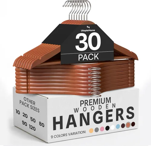 Miniatura 11 de Utopia Home Perchas de Madera Premium Paquete de 30 – Percha de Abrigo Duradera y Delgada – Percha para Trajes con Gancho Giratorio de 360 Grados