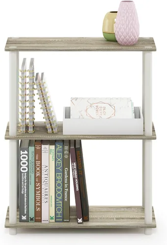 Miniatura 3 de Furinno TURN-N-TUBE - Estanterías de almacenamiento, Estante de libros de 3 niveles, Estante de esquina, Estantes abiertos sin herramientas