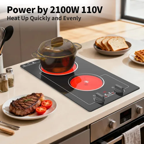 Miniatura 7 de VBGK - Placa de cocina eléctrica, estufa eléctrica de 110V y 2100W con control de perilla, diseño de encimera/integrado con 9 niveles de potencia