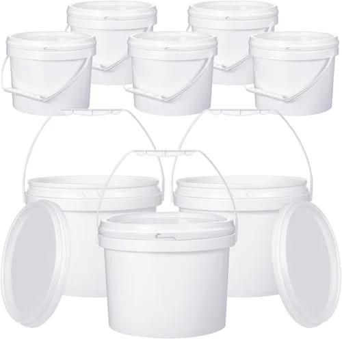 Miniatura 7 de Leinuosen 8 cubos de plástico con asa y tapa, duradero, resistente, seguro para alimentos, contenedor para almacenamiento multiusos, pintura