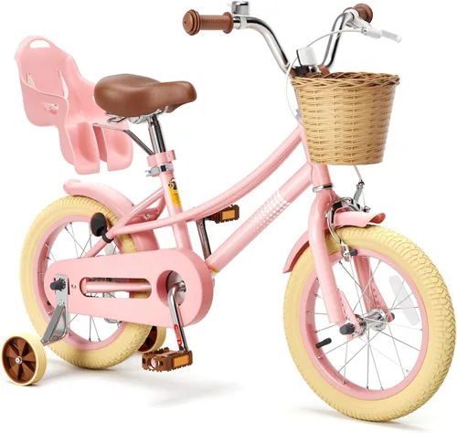 Miniatura 10 de Glaf Bicicleta para niñas de 12, 14, 16, 20 pulgadas, con ruedas de entrenamiento para niños de 2 a 12 años, bicicleta con cesta y asiento
