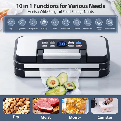 Miniatura 5 de Sellador al vacío Precision Pro de 95 Kpa, con doble sellado térmico y doble bomba para alimentos secos/húmedos, 2 veces más fuerza, máquina