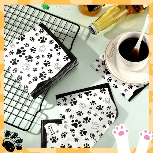 Miniatura 4 de CHENGU 100 servilletas con estampado de patas, 2 capas, suministros de fiesta, suministros de fiesta de animales de granja, para cumpleaños temático