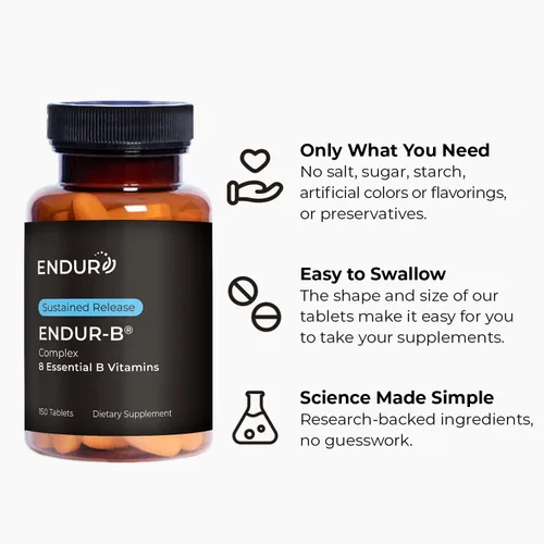 Miniatura 5 de Complejo ENDUR-B - Energía SR (liberación sostenida), envejecimiento saludable, apoyo cardiovascular - B2, B3, B5, B6, ácido fólico, B12, biotina