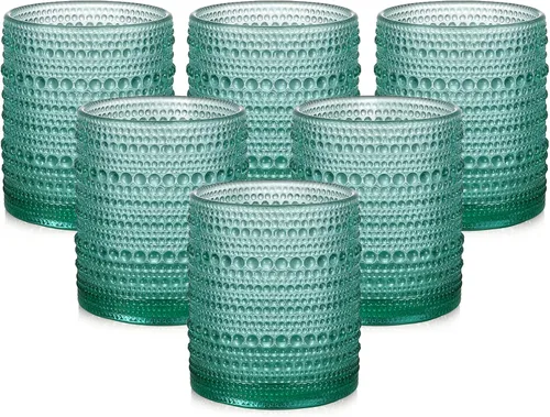 Miniatura 19 de ZMOWIPDL Juego de vasos de vidrio vintage de 6 vasos de vidrio de hobnail de 15 onzas, vaso de agua azul en relieve, para cerveza, cóctel, whisky
