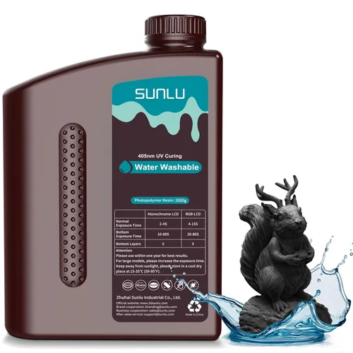Miniatura 12 de SUNLU - Resina lavable al agua de 1000 g, resina de impresora 3D de curado rápido para impresoras 3D de resina LCD DLP SLA, resina de fotopolímero