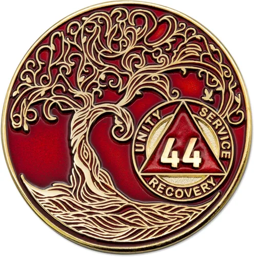 Miniatura 232 de 20 Year Sobriety Mint Twisted Tree of Life - Medallón de recuperación AA chapado en oro, fichas y fichas, color negro