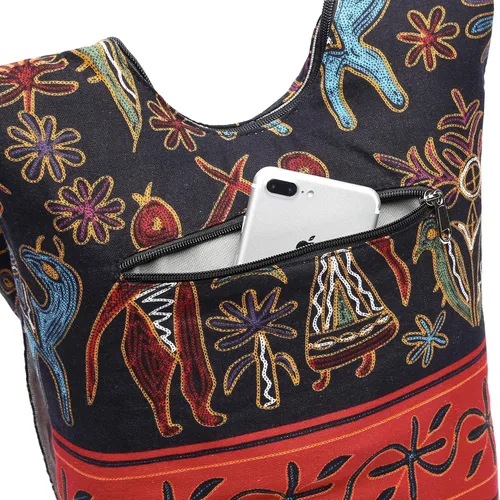 Miniatura 26 de Bolsa de hombro para mujer, de lona en estilo hippie/bohemio para llevar cruzada al hombro, disponible en diferentes colores y estampados