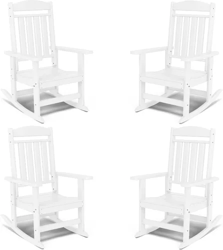 Miniatura 13 de FOOWIN Juego de sillas mecedoras de patio de 2 piezas, mecedora de porche con respaldo alto de HDPE, mecedora de porche de madera de polietileno